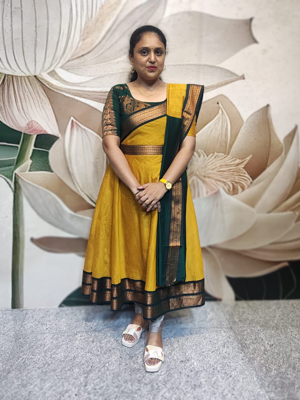 D10/Mustard with Green/Kalyani Cotton Maxi