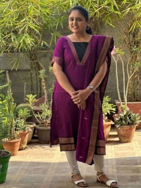 D4/Wine with Gold Border/ Kalyani Cotton Kurti