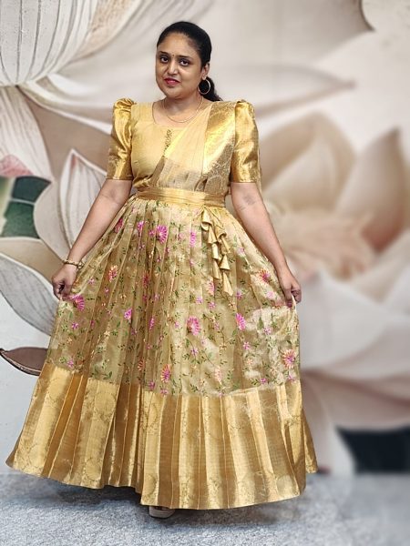 D15/FloraL/Golden Yellow/Tissue Kota with Embroidery/Maxi