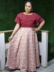 D24/Peach & Maroon/Poncho Maxi/Georgette