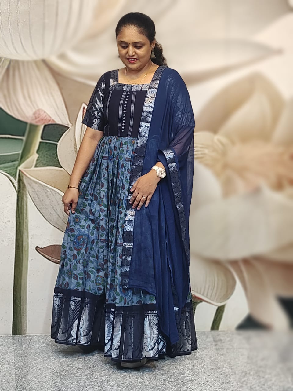 D33/Grey with Blue/Chungadi Cotton Maxi