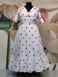 D34/White & Red/ Pure Cotton Frock