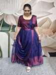 D44 / Blue with Wine/Saree Pattern/Traditional Maxi