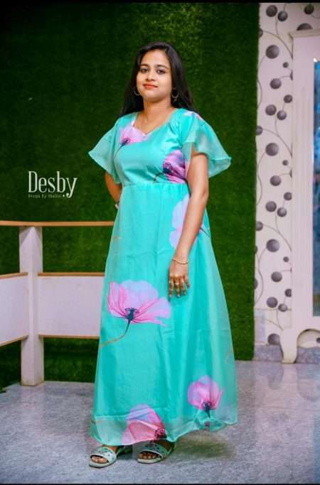 D56/Sea Green/Organza Party Wear Frock