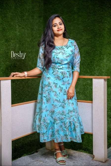 D57/Sky Blue/Frock/Premium Organza