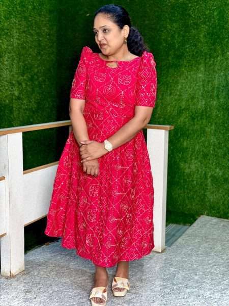 D273 Designer Frock Pinkish Red