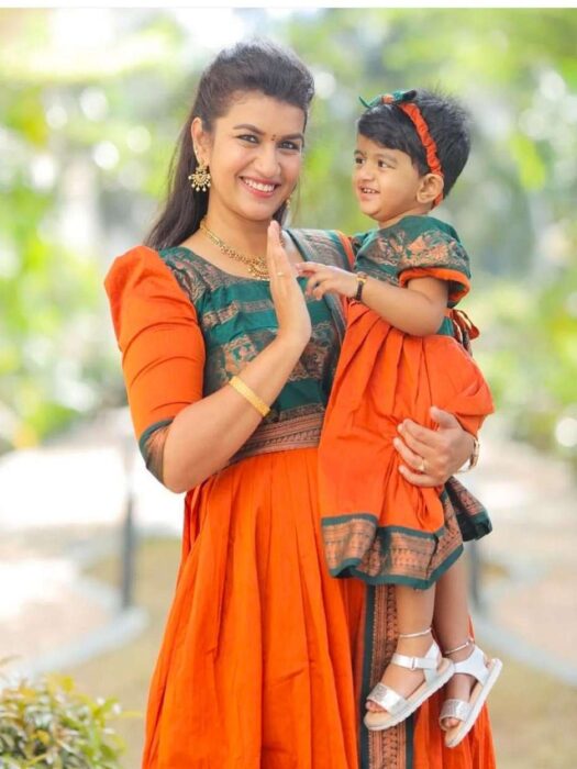 D361 Kalyani Cotton Maxi Orange With Green