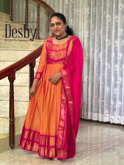 D374 Traditional Maxi / Pleated Gown With dupatta